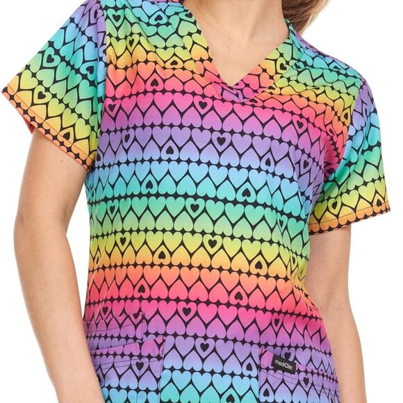 2X MediChic Medical Uniform Scrub Top Printed - Picture 1 of 3